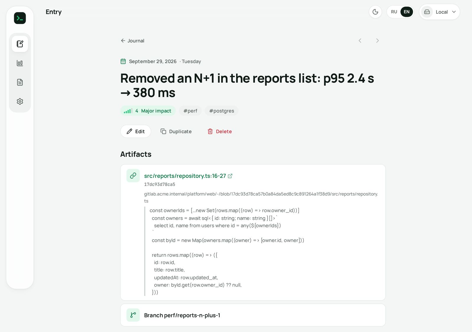 The saved entry in impact log